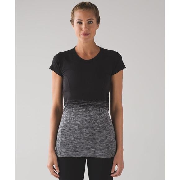 Lululemon Swiftly Tech Short Sleeve Crew Neck Seamless Top Black White Fade 8 - Picture 1 of 13